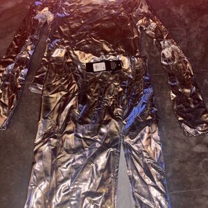 Fashion nova NWT Metallic Silver Long Sleeve Jumpsuit